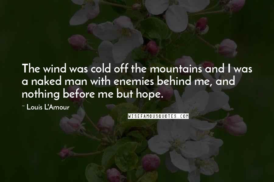 Louis L'Amour Quotes: The wind was cold off the mountains and I was a naked man with enemies behind me, and nothing before me but hope.