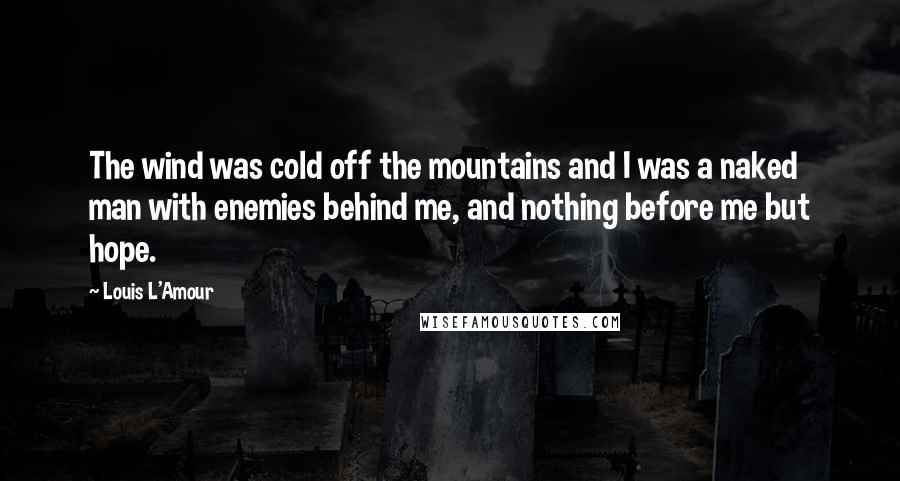 Louis L'Amour Quotes: The wind was cold off the mountains and I was a naked man with enemies behind me, and nothing before me but hope.