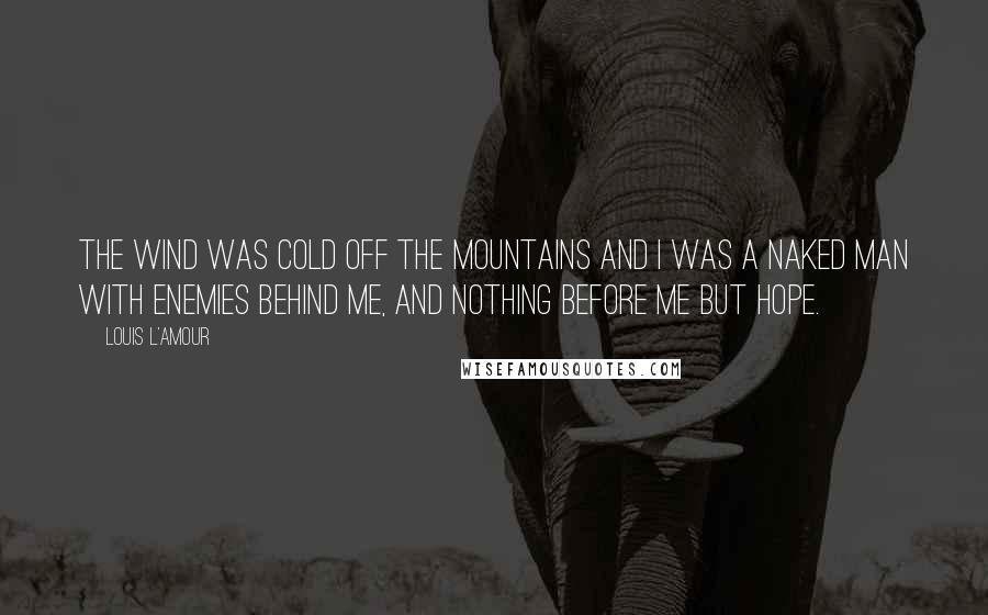 Louis L'Amour Quotes: The wind was cold off the mountains and I was a naked man with enemies behind me, and nothing before me but hope.