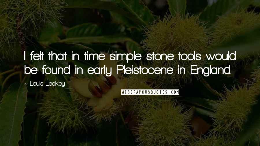 Louis Leakey Quotes: I felt that in time simple stone tools would be found in early Pleistocene in England.