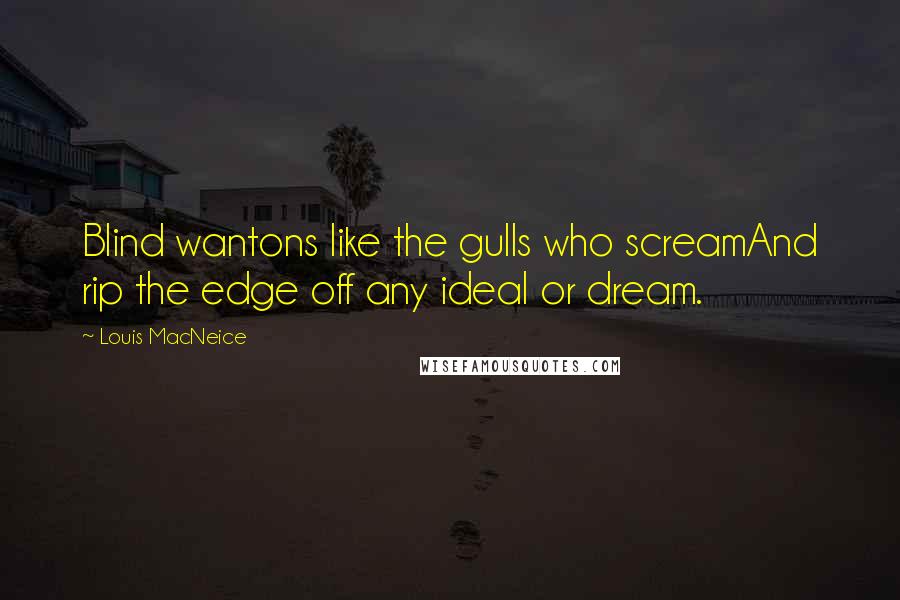 Louis MacNeice Quotes: Blind wantons like the gulls who screamAnd rip the edge off any ideal or dream.