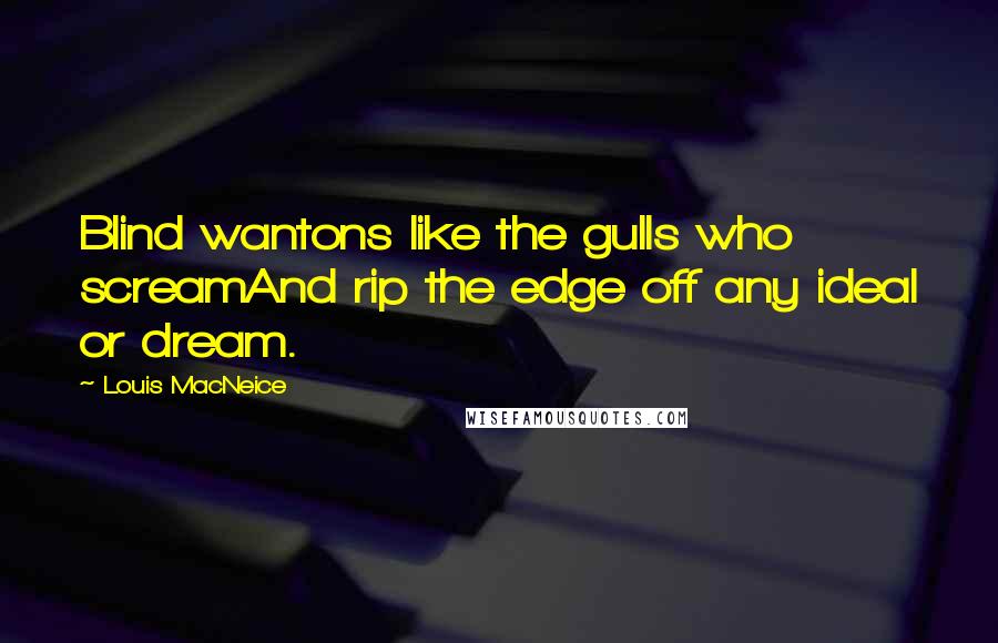 Louis MacNeice Quotes: Blind wantons like the gulls who screamAnd rip the edge off any ideal or dream.