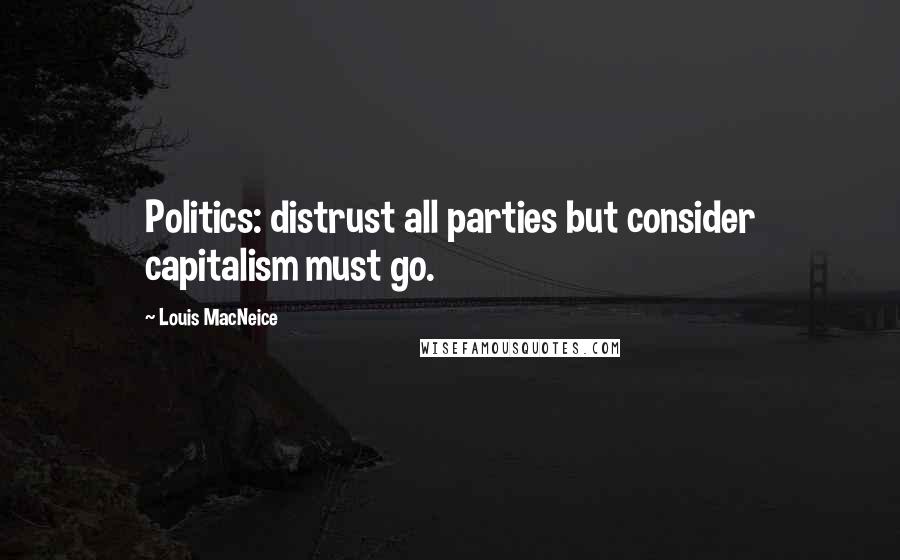 Louis MacNeice Quotes: Politics: distrust all parties but consider capitalism must go.