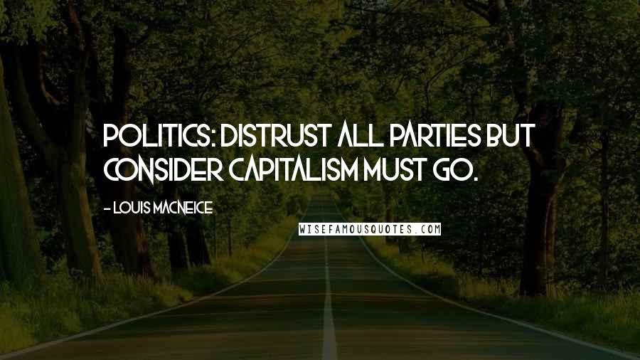 Louis MacNeice Quotes: Politics: distrust all parties but consider capitalism must go.