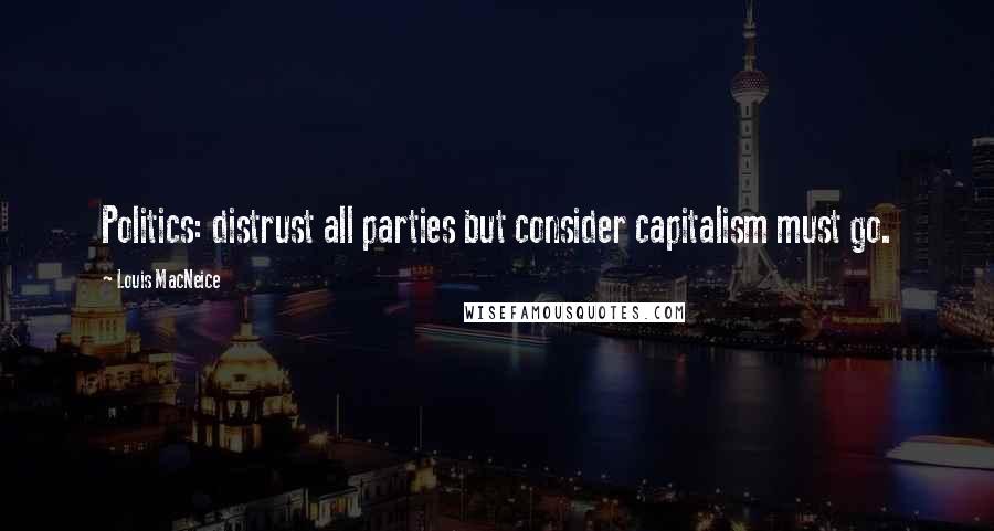 Louis MacNeice Quotes: Politics: distrust all parties but consider capitalism must go.