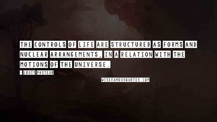 Louis Pasteur Quotes: The controls of life are structured as forms and nuclear arrangements, in a relation with the motions of the universe.