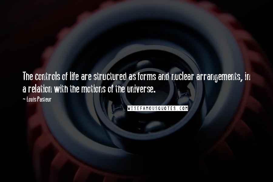 Louis Pasteur Quotes: The controls of life are structured as forms and nuclear arrangements, in a relation with the motions of the universe.