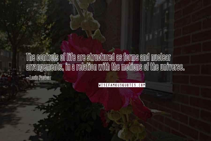 Louis Pasteur Quotes: The controls of life are structured as forms and nuclear arrangements, in a relation with the motions of the universe.