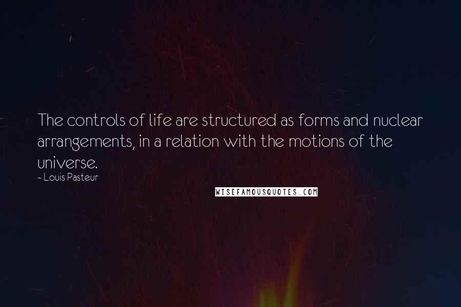 Louis Pasteur Quotes: The controls of life are structured as forms and nuclear arrangements, in a relation with the motions of the universe.