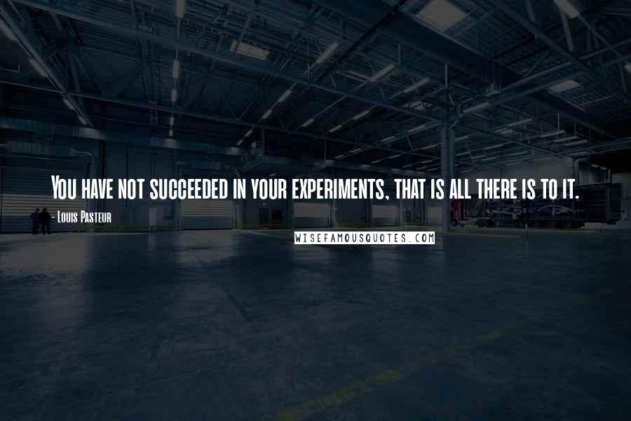 Louis Pasteur Quotes: You have not succeeded in your experiments, that is all there is to it.