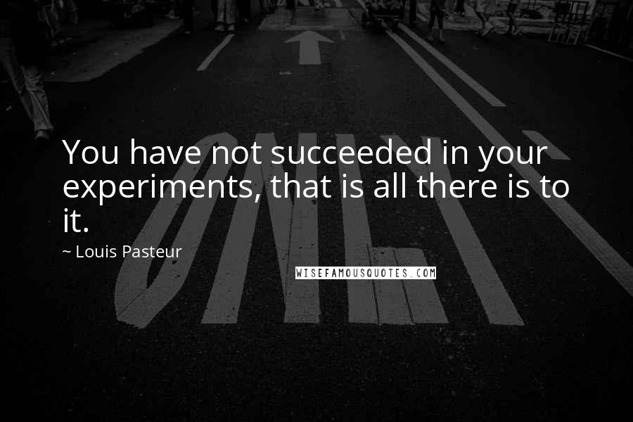 Louis Pasteur Quotes: You have not succeeded in your experiments, that is all there is to it.