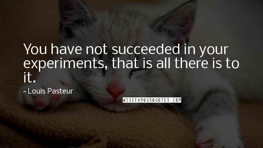 Louis Pasteur Quotes: You have not succeeded in your experiments, that is all there is to it.