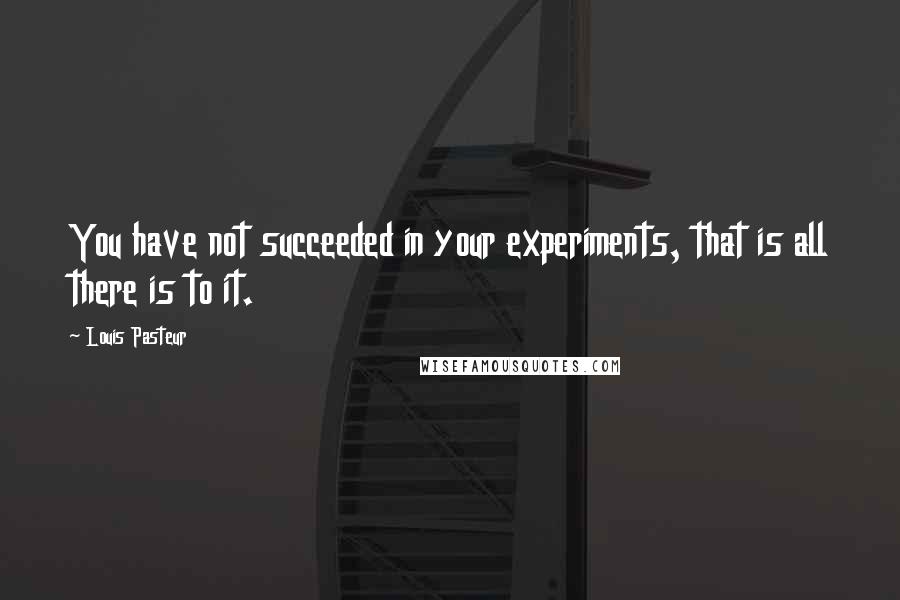 Louis Pasteur Quotes: You have not succeeded in your experiments, that is all there is to it.