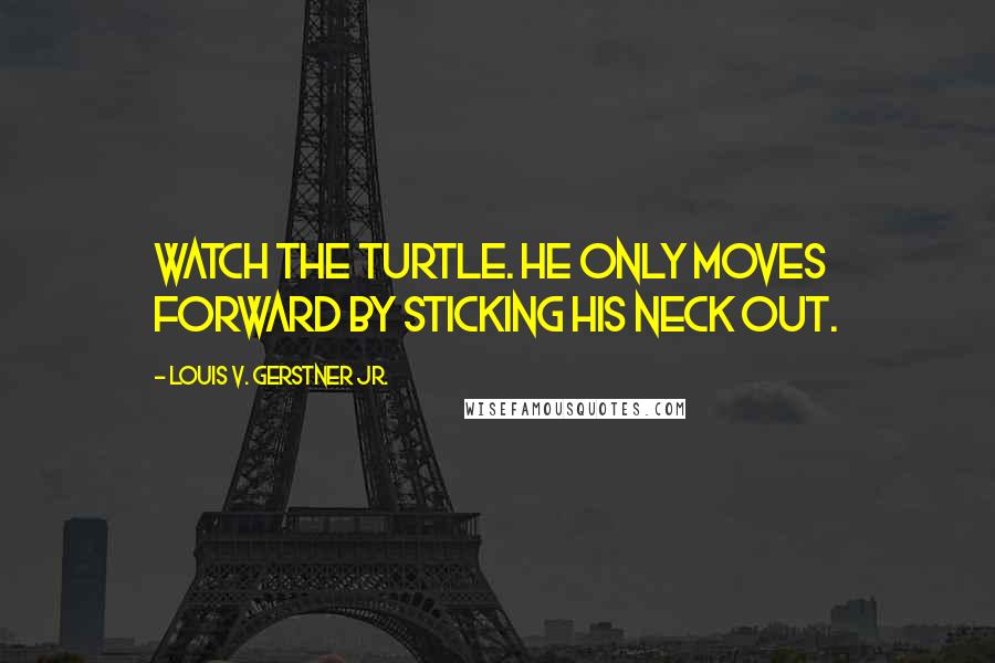 Louis V. Gerstner Jr. Quotes: Watch the turtle. He only moves forward by sticking his neck out.