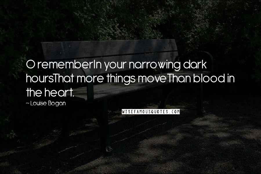 Louise Bogan Quotes: O rememberIn your narrowing dark hoursThat more things moveThan blood in the heart.