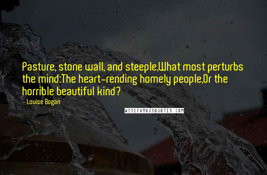 Louise Bogan Quotes: Pasture, stone wall, and steeple,What most perturbs the mind:The heart-rending homely people,Or the horrible beautiful kind?