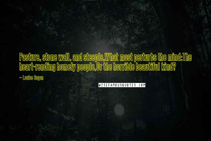 Louise Bogan Quotes: Pasture, stone wall, and steeple,What most perturbs the mind:The heart-rending homely people,Or the horrible beautiful kind?