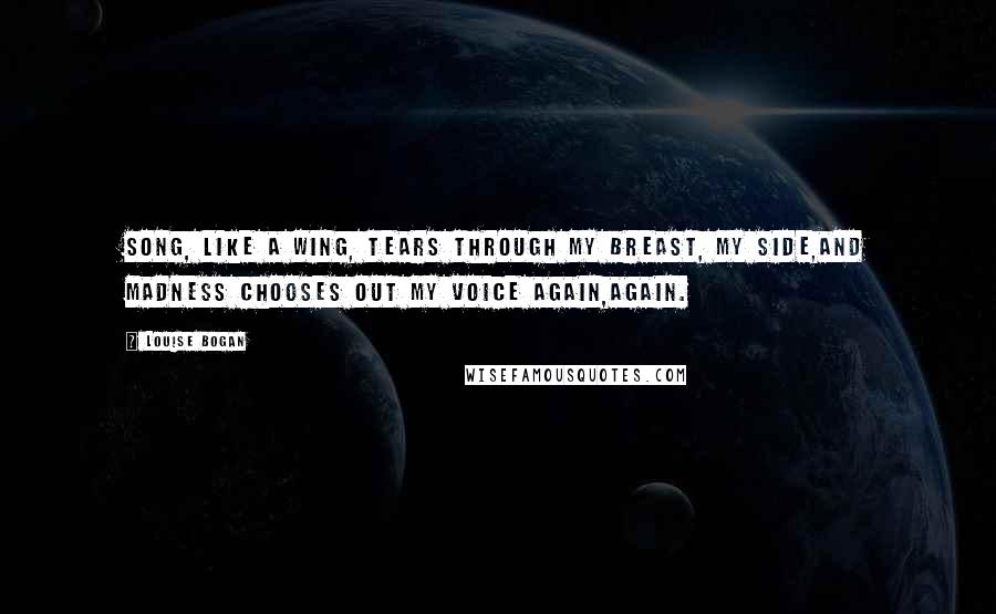 Louise Bogan Quotes: Song, like a wing, tears through my breast, my side,And madness chooses out my voice again,Again.