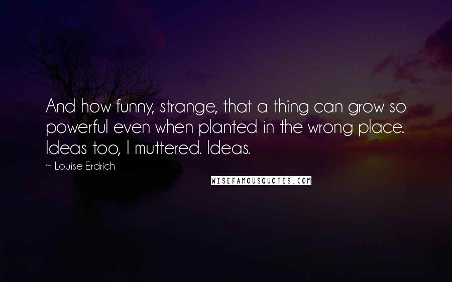 Louise Erdrich Quotes: And how funny, strange, that a thing can grow so powerful even when planted in the wrong place. Ideas too, I muttered. Ideas.