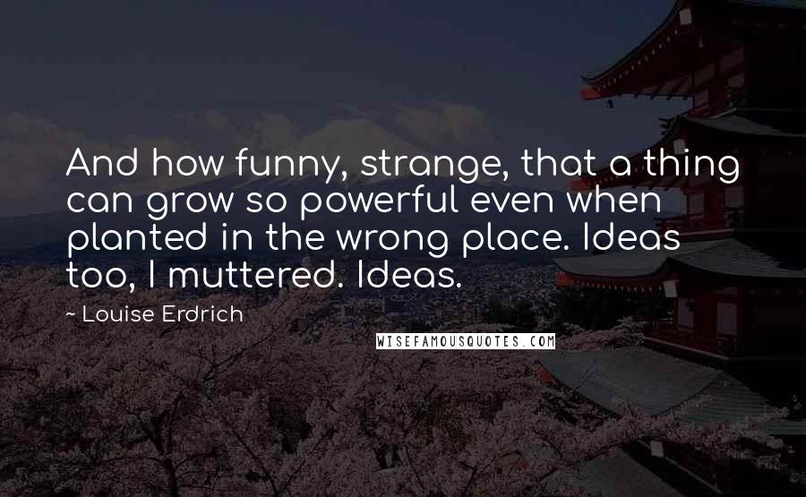 Louise Erdrich Quotes: And how funny, strange, that a thing can grow so powerful even when planted in the wrong place. Ideas too, I muttered. Ideas.