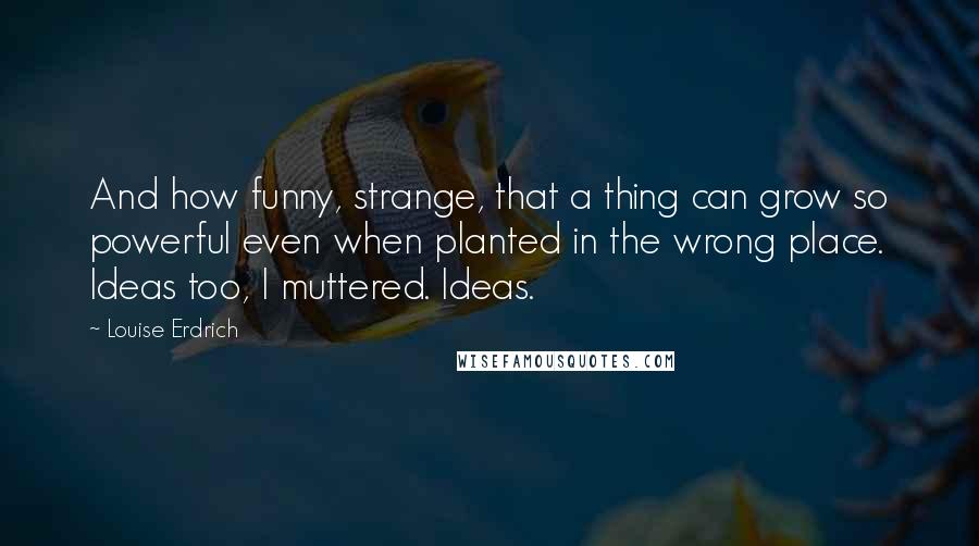 Louise Erdrich Quotes: And how funny, strange, that a thing can grow so powerful even when planted in the wrong place. Ideas too, I muttered. Ideas.