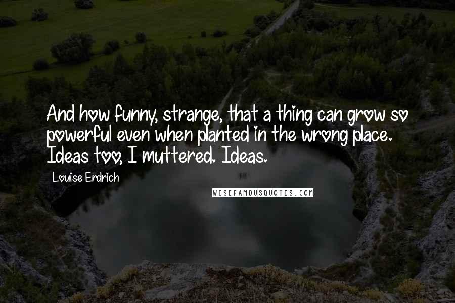 Louise Erdrich Quotes: And how funny, strange, that a thing can grow so powerful even when planted in the wrong place. Ideas too, I muttered. Ideas.