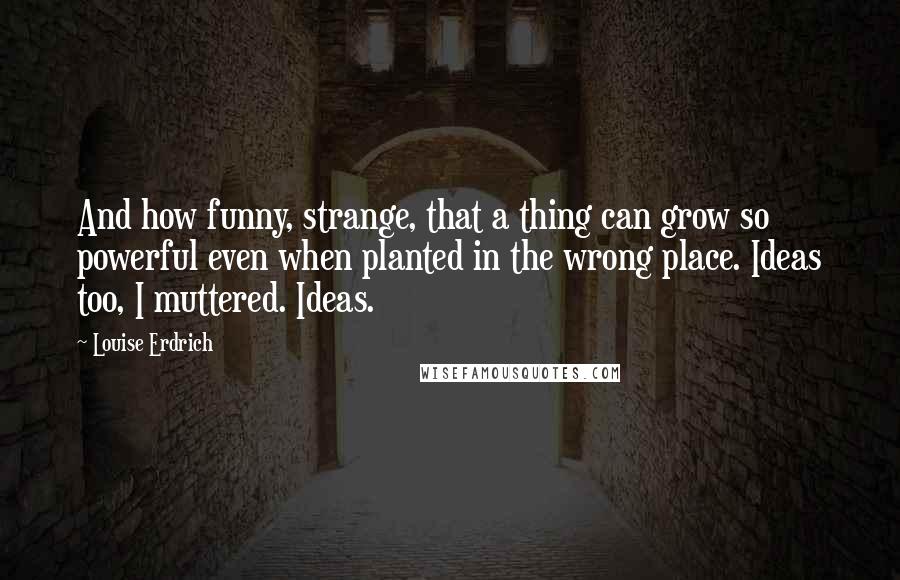 Louise Erdrich Quotes: And how funny, strange, that a thing can grow so powerful even when planted in the wrong place. Ideas too, I muttered. Ideas.