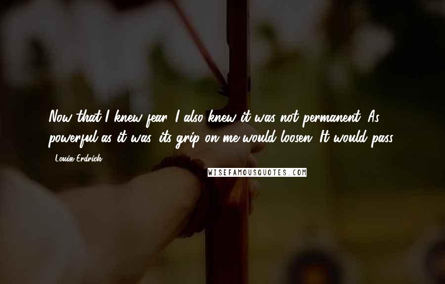 Louise Erdrich Quotes: Now that I knew fear, I also knew it was not permanent. As powerful as it was, its grip on me would loosen. It would pass.