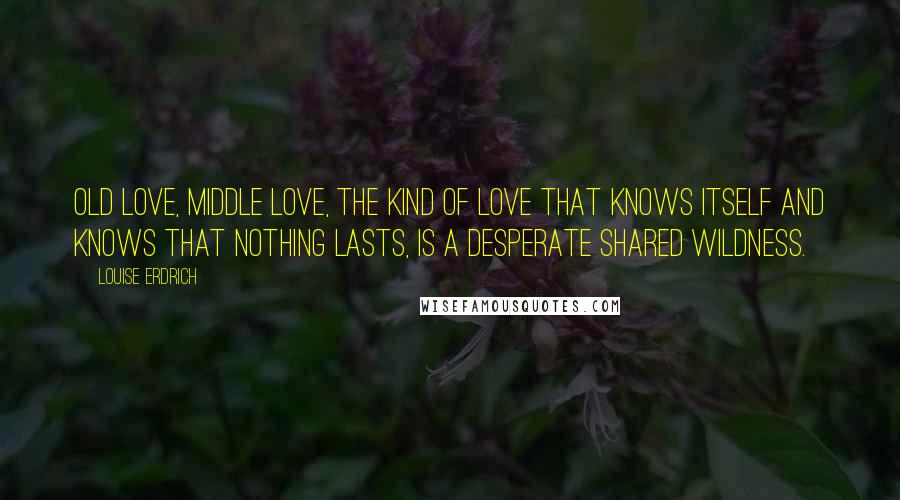 Louise Erdrich Quotes: Old love, middle love, the kind of love that knows itself and knows that nothing lasts, is a desperate shared wildness.