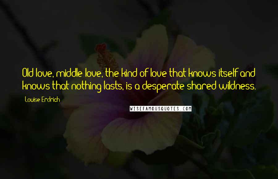 Louise Erdrich Quotes: Old love, middle love, the kind of love that knows itself and knows that nothing lasts, is a desperate shared wildness.