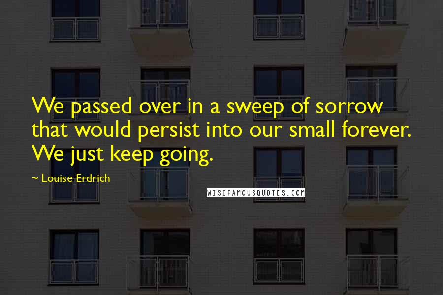 Louise Erdrich Quotes: We passed over in a sweep of sorrow that would persist into our small forever. We just keep going.