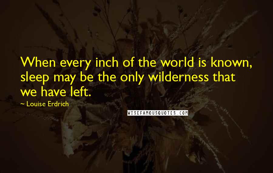 Louise Erdrich Quotes: When every inch of the world is known, sleep may be the only wilderness that we have left.