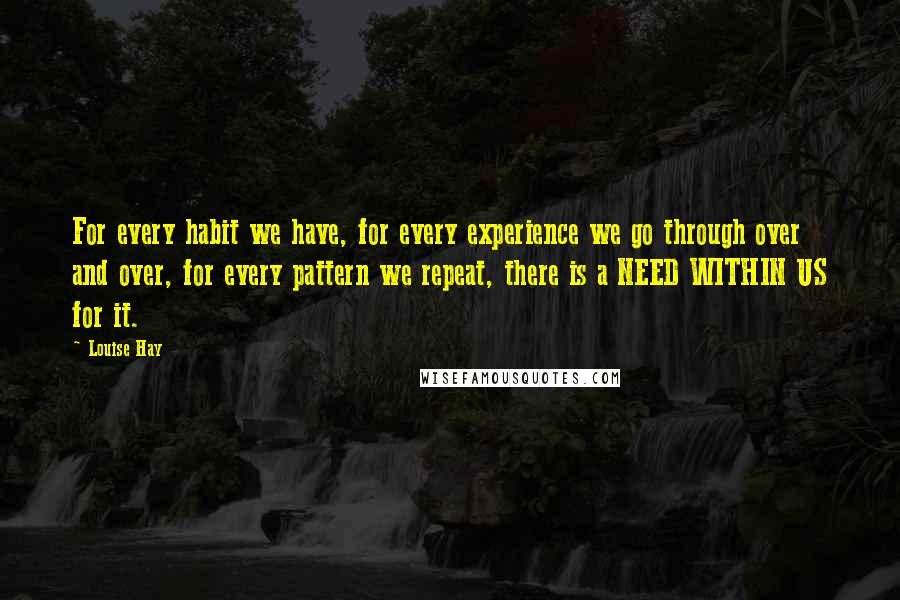 Louise Hay Quotes: For every habit we have, for every experience we go through over and over, for every pattern we repeat, there is a NEED WITHIN US for it.