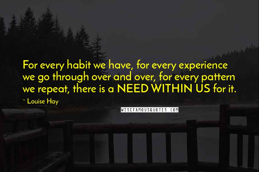 Louise Hay Quotes: For every habit we have, for every experience we go through over and over, for every pattern we repeat, there is a NEED WITHIN US for it.