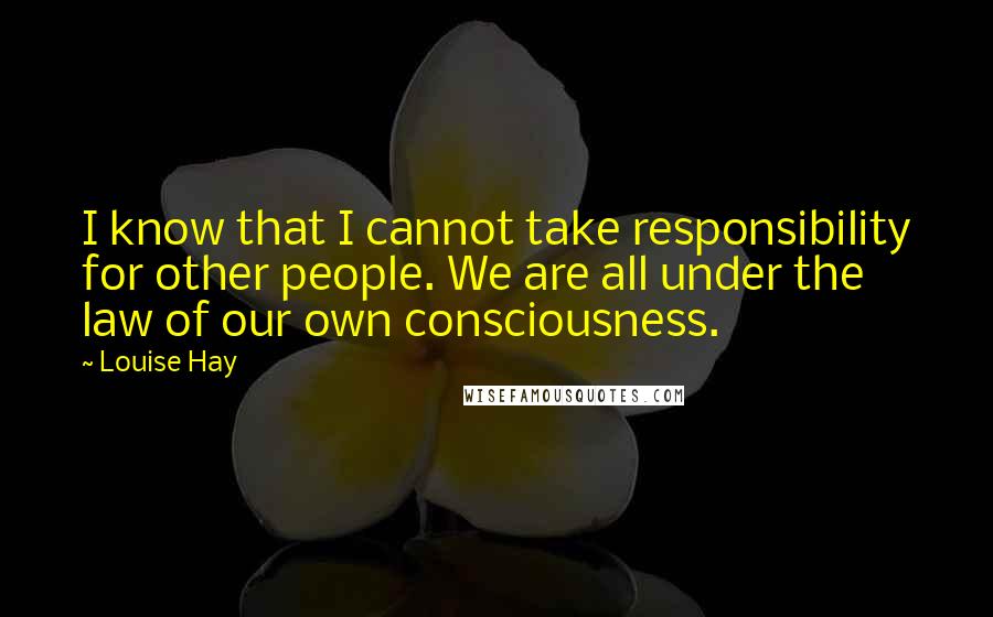 Louise Hay Quotes: I know that I cannot take responsibility for other people. We are all under the law of our own consciousness.