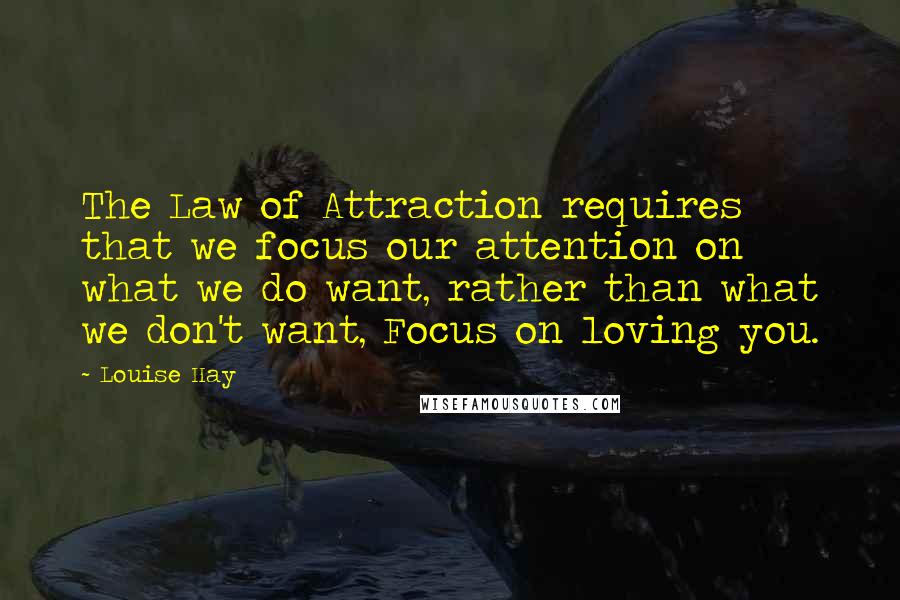 Louise Hay Quotes: The Law of Attraction requires that we focus our attention on what we do want, rather than what we don't want, Focus on loving you.