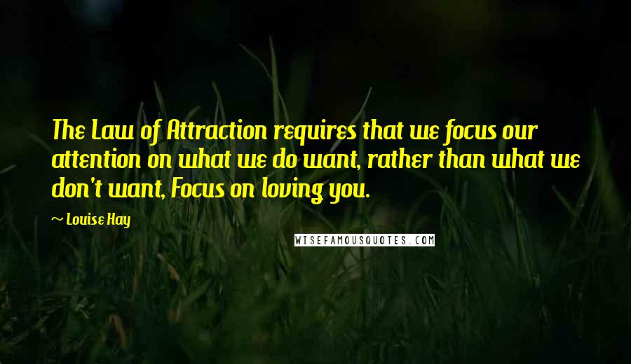 Louise Hay Quotes: The Law of Attraction requires that we focus our attention on what we do want, rather than what we don't want, Focus on loving you.