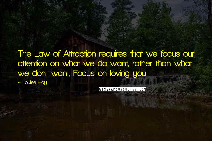 Louise Hay Quotes: The Law of Attraction requires that we focus our attention on what we do want, rather than what we don't want, Focus on loving you.