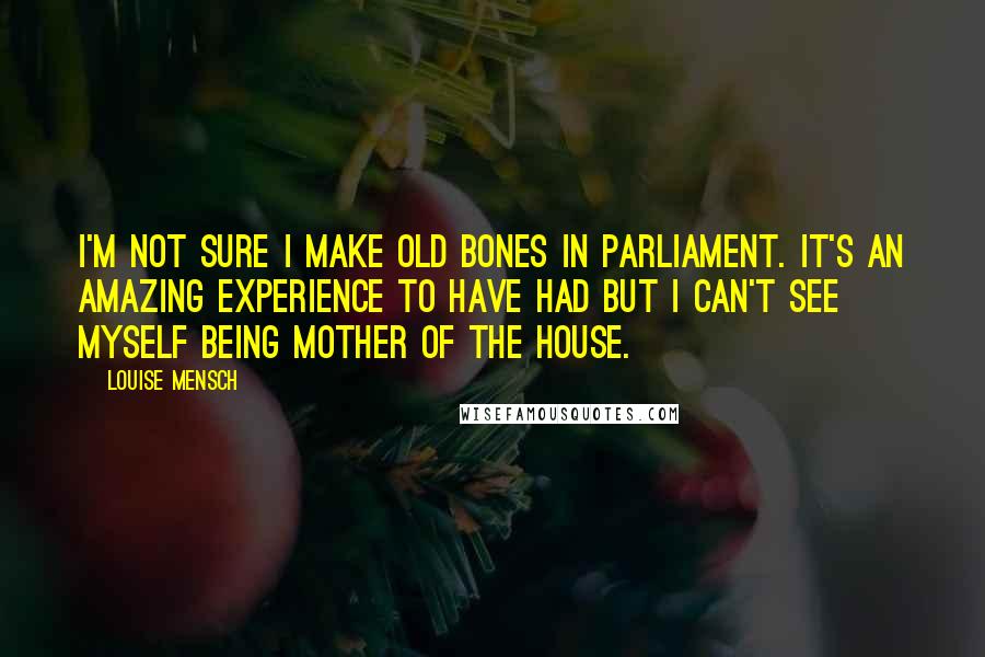 Louise Mensch Quotes: I'm not sure I make old bones in parliament. It's an amazing experience to have had but I can't see myself being Mother of the House.