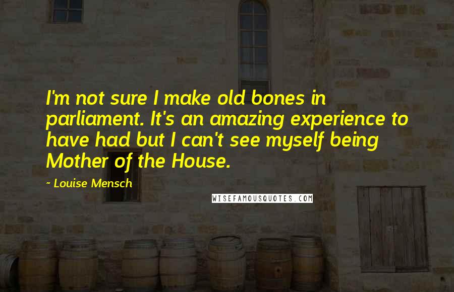 Louise Mensch Quotes: I'm not sure I make old bones in parliament. It's an amazing experience to have had but I can't see myself being Mother of the House.