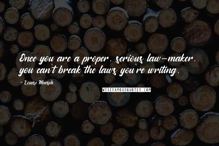 Louise Mensch Quotes: Once you are a proper, serious law-maker, you can't break the laws you're writing.