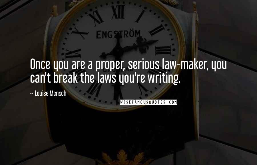 Louise Mensch Quotes: Once you are a proper, serious law-maker, you can't break the laws you're writing.