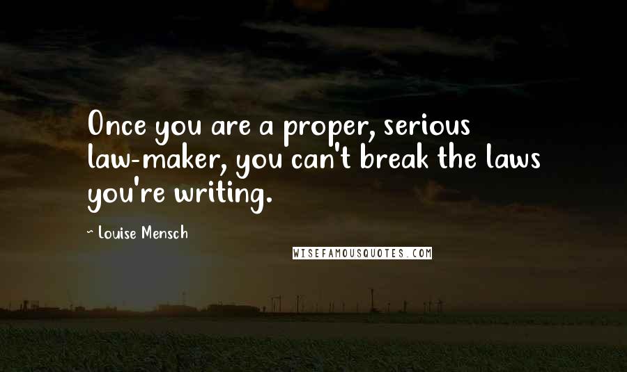 Louise Mensch Quotes: Once you are a proper, serious law-maker, you can't break the laws you're writing.