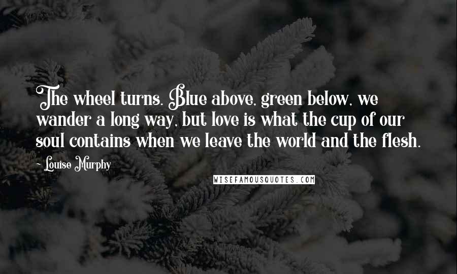 Louise Murphy Quotes: The wheel turns. Blue above, green below, we wander a long way, but love is what the cup of our soul contains when we leave the world and the flesh.