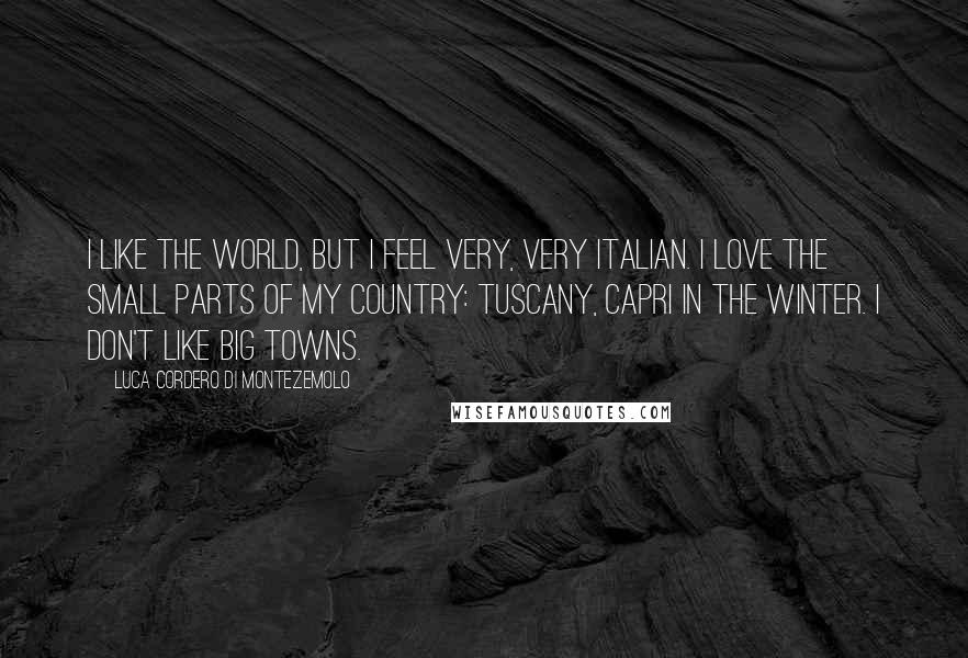 Luca Cordero Di Montezemolo Quotes: I like the world, but I feel very, very Italian. I love the small parts of my country: Tuscany, Capri in the winter. I don't like big towns.