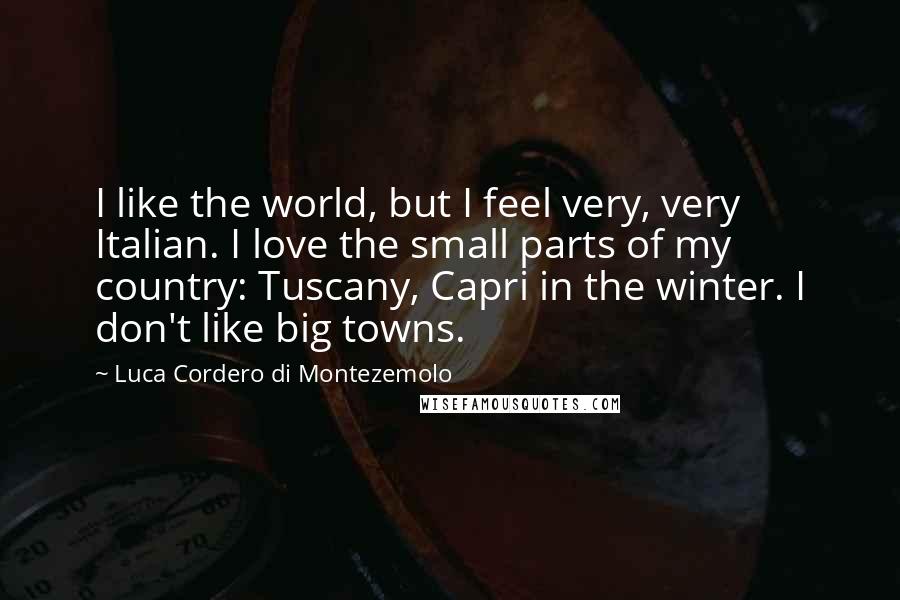 Luca Cordero Di Montezemolo Quotes: I like the world, but I feel very, very Italian. I love the small parts of my country: Tuscany, Capri in the winter. I don't like big towns.