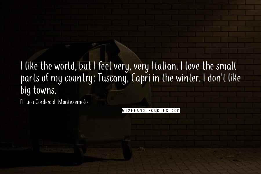 Luca Cordero Di Montezemolo Quotes: I like the world, but I feel very, very Italian. I love the small parts of my country: Tuscany, Capri in the winter. I don't like big towns.