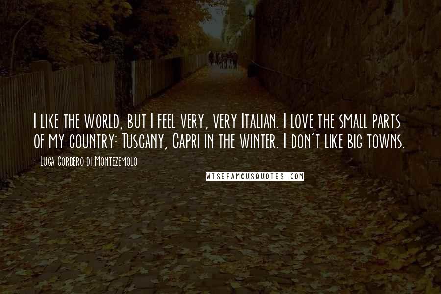 Luca Cordero Di Montezemolo Quotes: I like the world, but I feel very, very Italian. I love the small parts of my country: Tuscany, Capri in the winter. I don't like big towns.