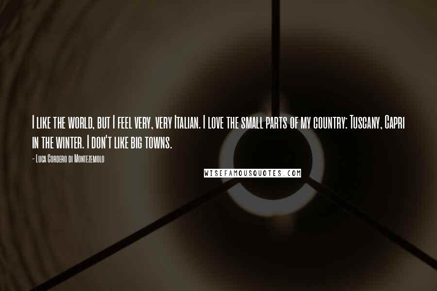 Luca Cordero Di Montezemolo Quotes: I like the world, but I feel very, very Italian. I love the small parts of my country: Tuscany, Capri in the winter. I don't like big towns.