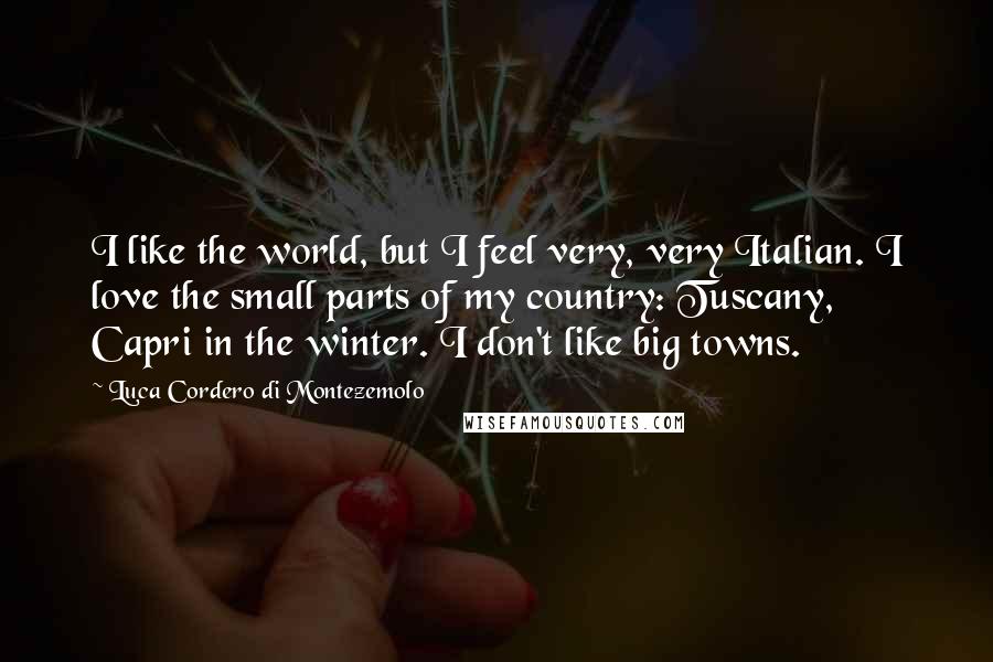 Luca Cordero Di Montezemolo Quotes: I like the world, but I feel very, very Italian. I love the small parts of my country: Tuscany, Capri in the winter. I don't like big towns.